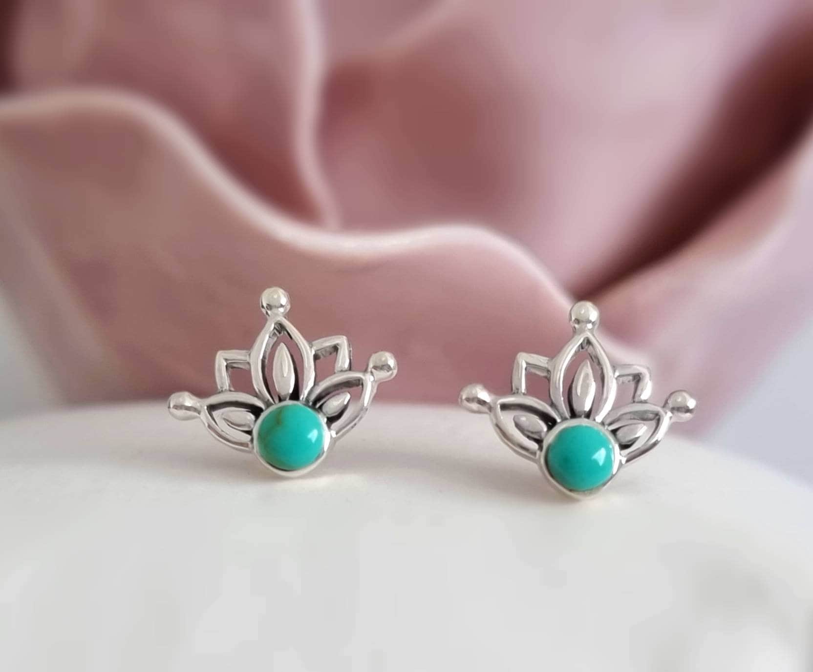 Boucles D'oreilles Clous En Argent 925 Avec Turquoise - Neuf Avec étiquettes
