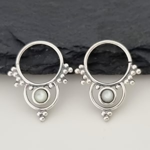 Boho Ohrringe Silber mit Perlmutt Muschel, Creolen Silber 925, Mother of Pearl
