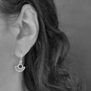 Earrings with black stone, fan earrings silver, semicircle earrings silver 925