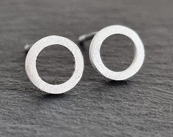 Brushed silver earrings, minimalist design, sterling silver 925