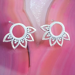 925 Sterling Silver Lotus Earrings, Flower Stud Earrings