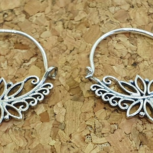 Lotus earrings - sterling silver 925, flower hoop earrings