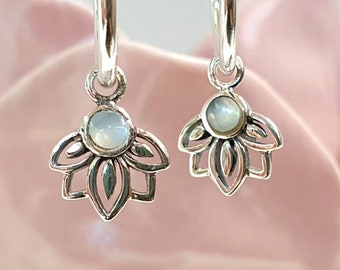 925 silver hoop earrings with mother of pearl (Mother of Pearl), flower earrings