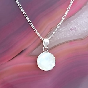 Silber Halskette mit Perlmutt Muschel Anhänger, Kette Sterling Silber 925, Mother of Pearl