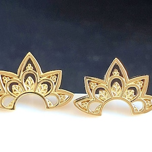 Lotus Earrings Gold, Sterling Silver Gold Plated - Mandala Stud Earrings