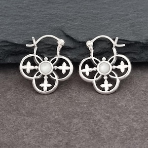 Ohrringe Silber, Muschel Perlmutt Creolen Sterling Silber 925, Mother of Pearl