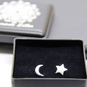 Mond und Sterne Ohrringe, Ohrringe Sterling Silber 925,  Minimalistisch