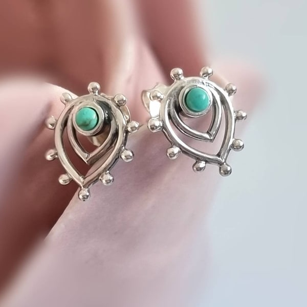 Turquoise earrings, sterling silver boho earrings
