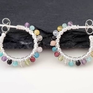 Multicolored earrings, silver 925 - multistone earrings - faceted gemstones colorful - gemstone bead stud earrings