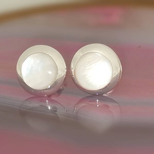 925 silver earrings with mother of pearl shell, ear studs silver 925, mother of pearl