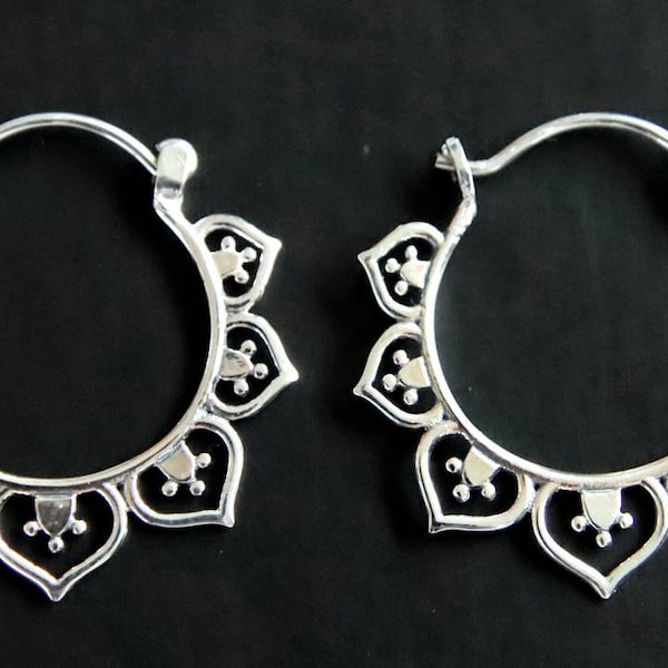 Lotus Earrings - Sterling Silver Flower Hoop Earrings