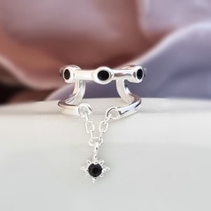 Oorclip, oormanchet zilver 925, oormanchet, oorbel sterling zilver 925, minimalistisch, oorbel met zwarte edelsteen