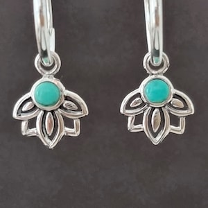 Orecchini turchesi, orecchini a cerchio in argento 925, orecchini a fiore