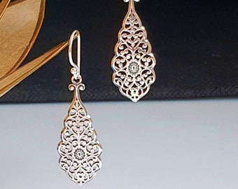 Orecchini in filigrana d'argento, orecchini in argento sterling 925