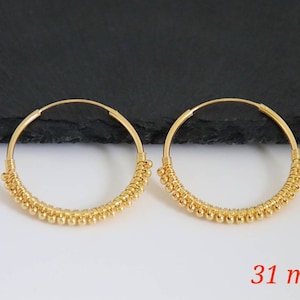 Boho Hippie Hoop Earrings Gold - Bali Hoop Earrings - Sterling Silver - Gold Plated