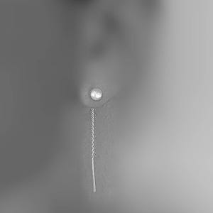Minimalistische Ohrringe mit Perlmutt Muschel, Fädelohrringe, Ketten Ohrringe Sterling Silber 925, Mother of Pearl