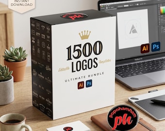 Mega Logo Bundle 1500+ Editable Templates, DIY Branding Kit for Photoshop & Illustrator, Premade Custom Business Logos Instant Download