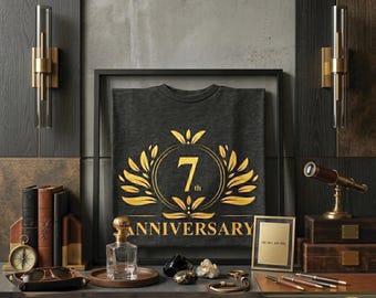 7th Anniversary SVG PNG Ai Design, Gold 7th Anniversary, 7 Years Celebration SVG For Shirts, Mugs, Cards, Cricut Files, Digital Download