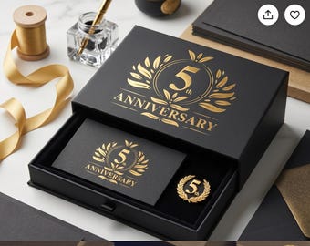Gold 5th Anniversary SVG/PNG/Ai Design, Luxurious 5 Year Crest For Embroidery & Printing, Cricut Files, Digital Download For DIY Gifts