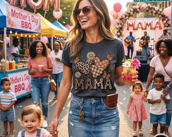 Mama Shirt Design PNG, Retro Leopard Heart Mama Sublimation, Mother’s Day Shirt DTF File, Western Boho Daisy Butterfly PNG Digital Download