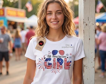Retro All American Girl SVG Ai PNG Design, Vintage Style 4th Of July Graphic, United States 250th Anniversary, Digital Download