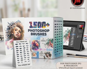 1500+ Photoshop Brushes Bundle, Watercolor PSD, Abstract And Artistic Brush Pack, Digital Painting & Photo Effects, Instant Download