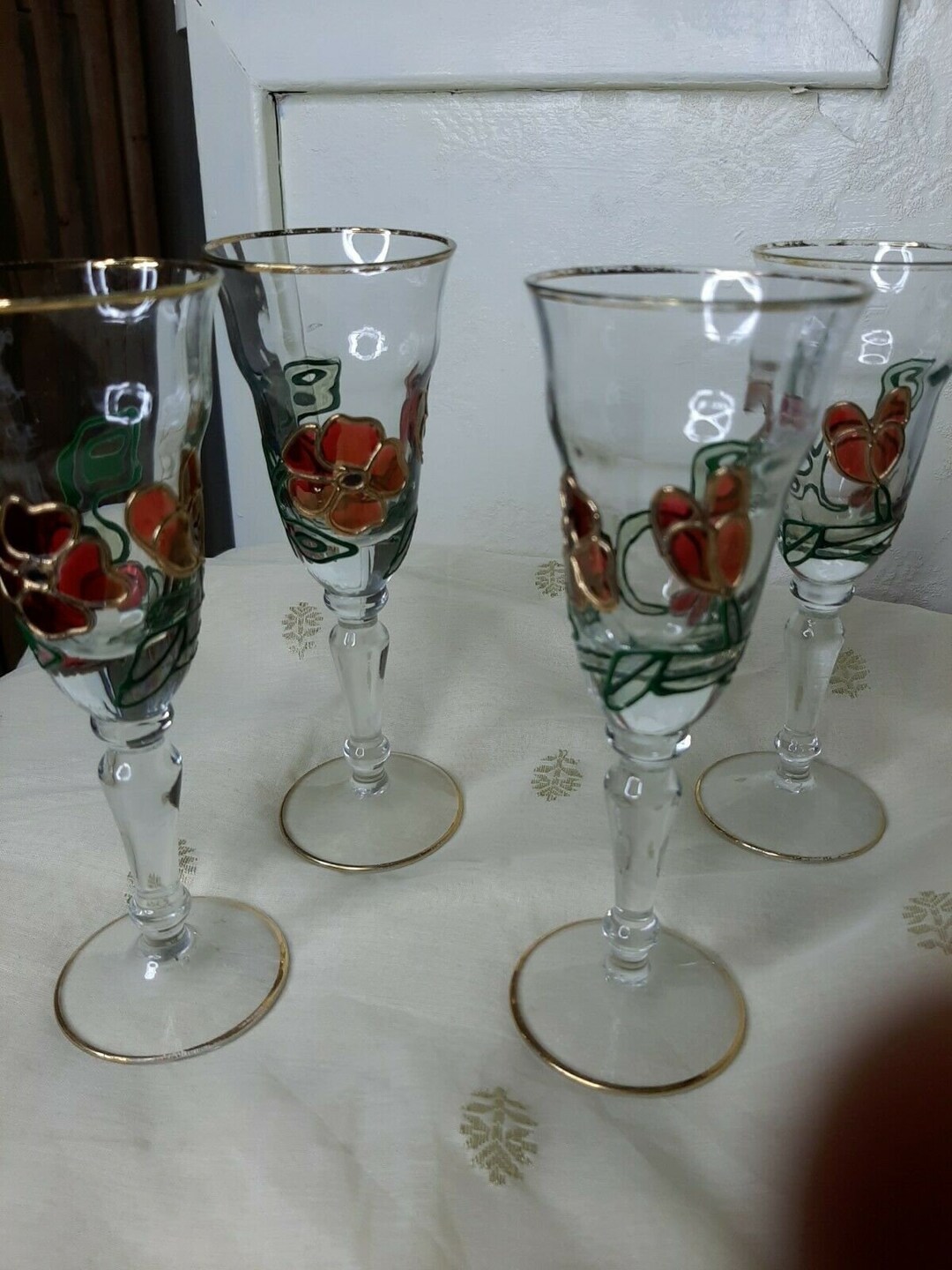Paul Nagel Hand Painted Wine Glasses 4 Crystal Gold Etsy