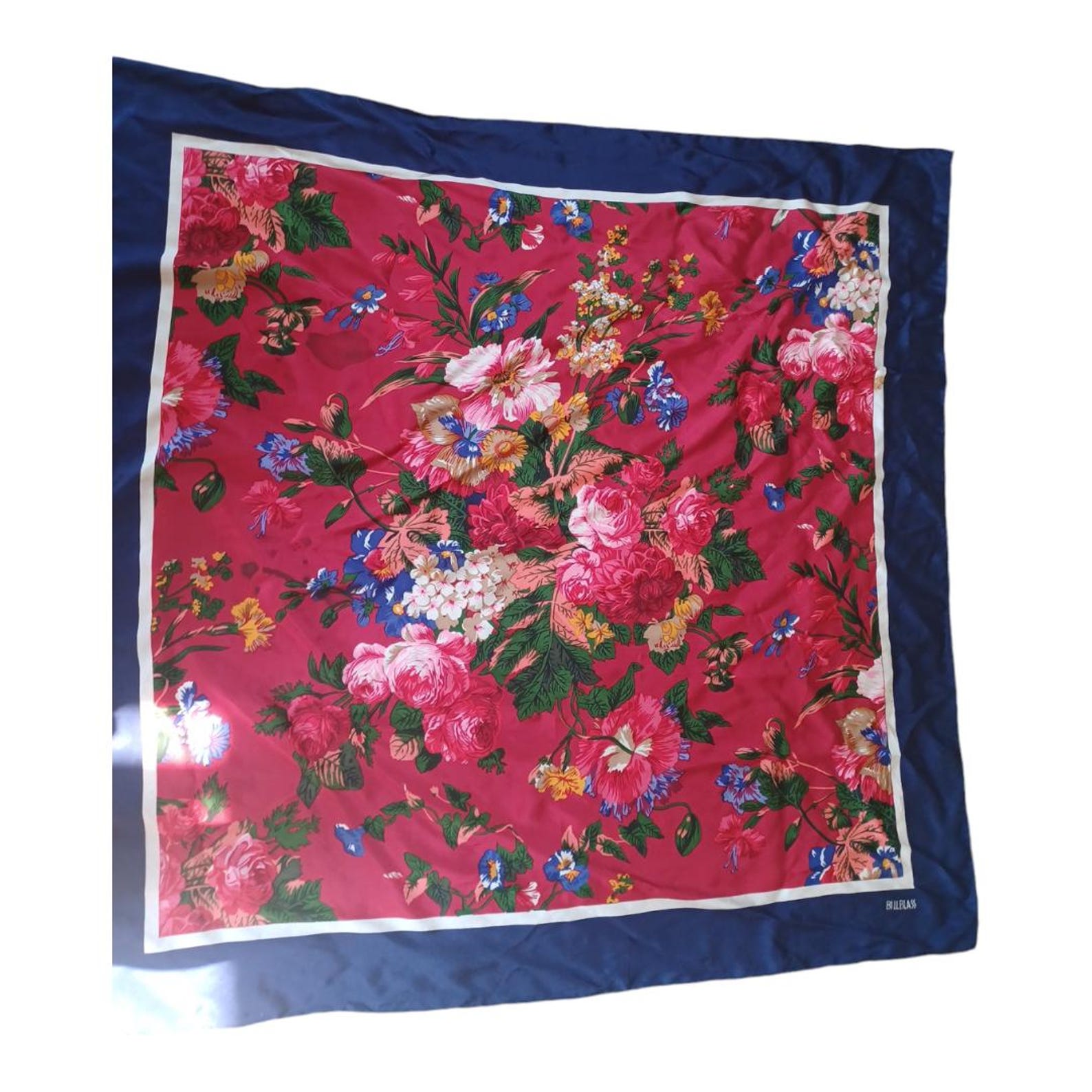 Foulard Authentique Bill Blass En Soie 100% - Motif Géométrique Multicolore - Vintage