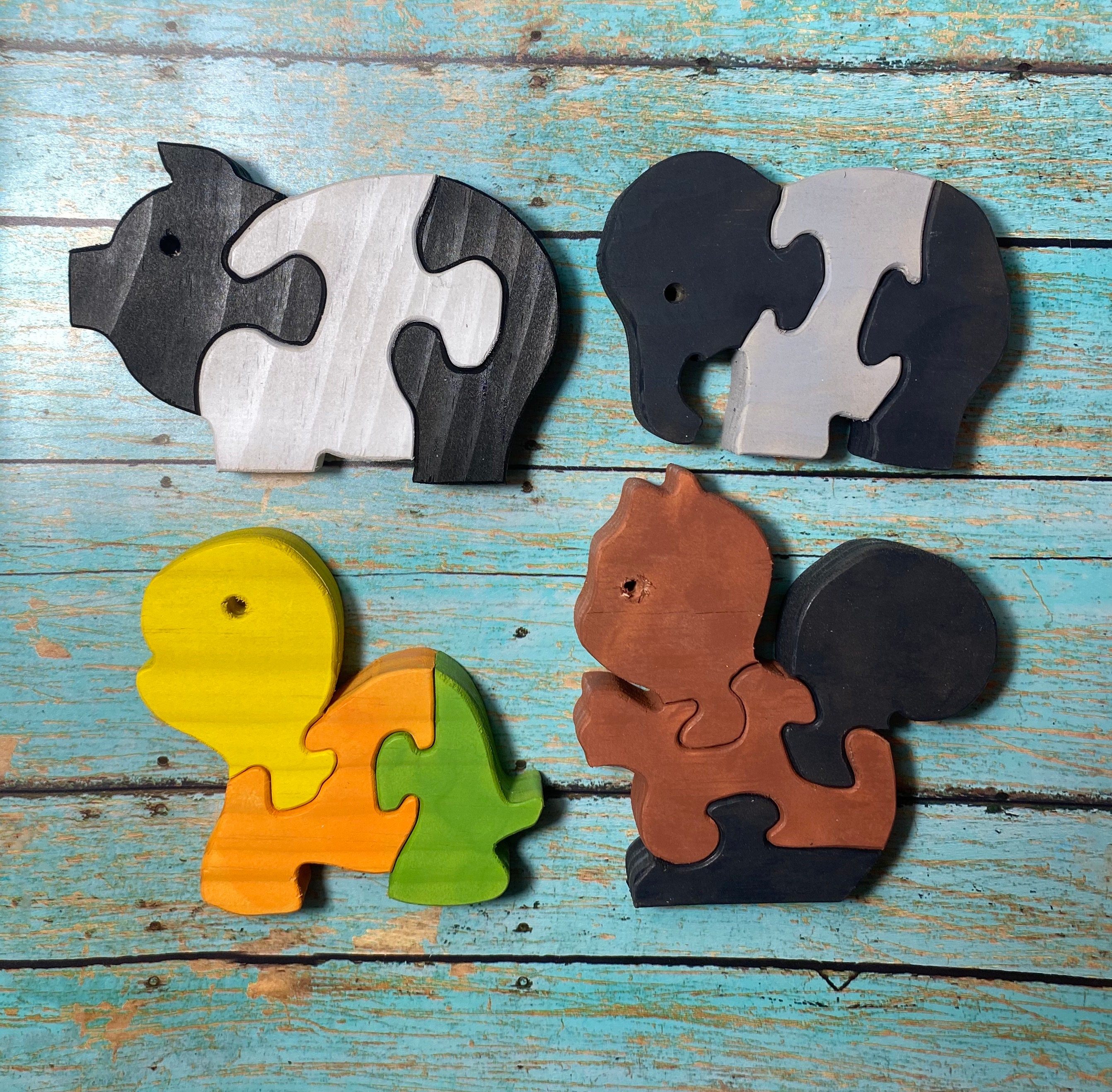 4 Small Wooden Toy Puzzle Set Etsy