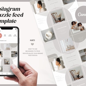 Instagram Puzzle Feed &quot;Hati&quot; |  Instagram Puzzle Canva | Instagram Puzzle Template | Instagram Puzzle Minimalist | Grau Beige Blogger