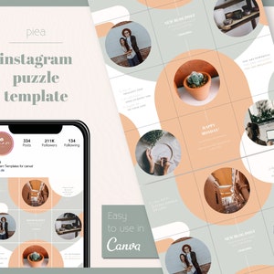 Earthtones Canva Instagram Puzzle &quot;Piea&quot; | Instagram Template Puzzle Feed modern | Mint Instagram Puzzle Template for Canva