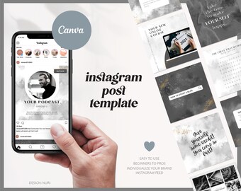 Monochrome Instagram Posts &quot;Nuri&quot; Black White Gold | Instagram Charts | Instagram Post Pack| Instagram Template Canva | Notification