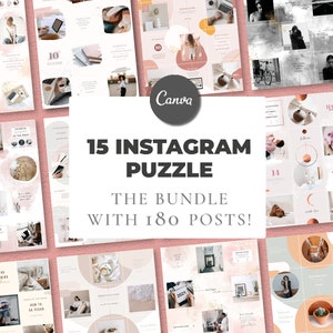 BUNDLE Instagram Puzzle Template | 15 Instagram Puzzle Canva - 180 Instagram Posts | Instagram Puzzle Feed | Instagram Branding Pack