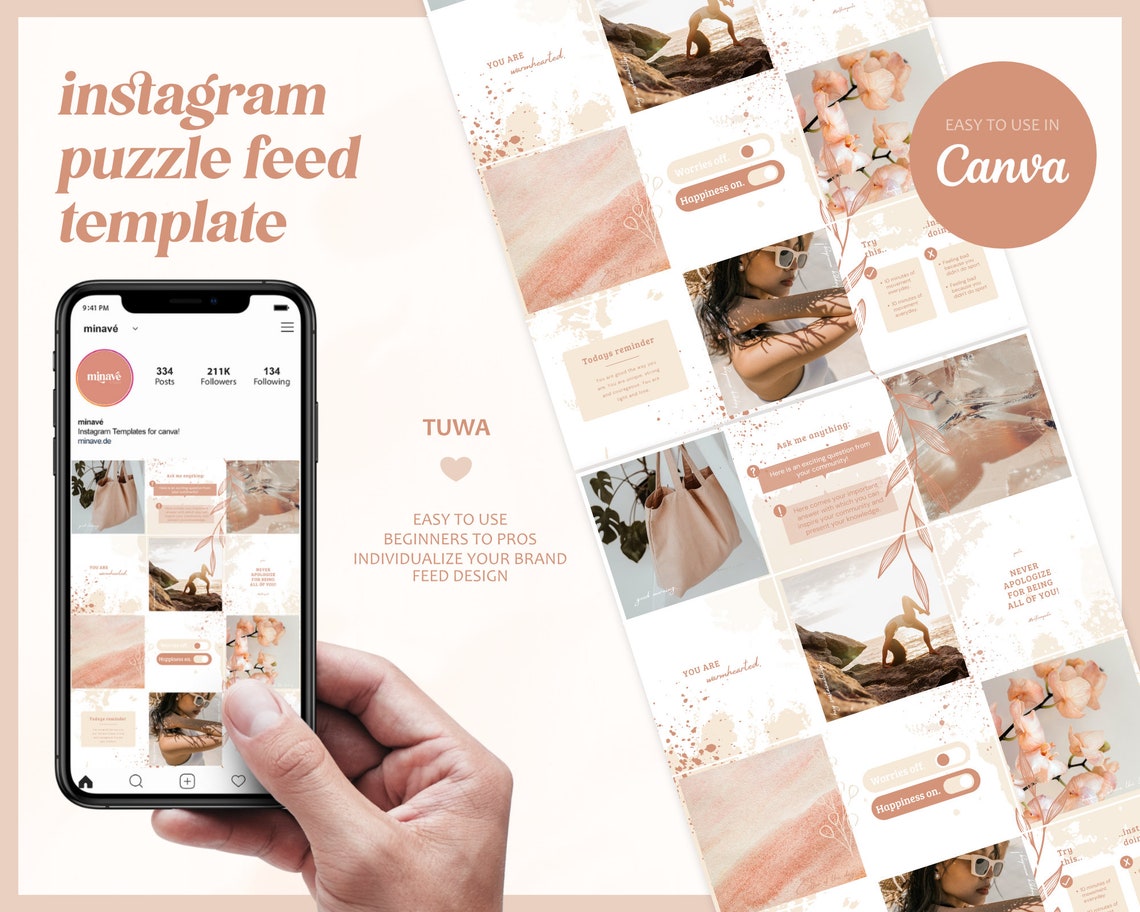 Aesthetic Boho Instagram Puzzle Template for Canva tuwa Beige Template ...
