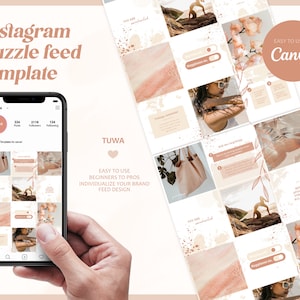Aesthetic Boho - Instagram Puzzle Template for Canva &quot;Tuwa&quot; | Beige Template Instagram Earth Tones | Instagram Feed Layout Business & Coach