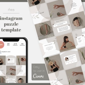 Neutral Instagram Puzzle Feed &quot;Rhea&quot; |  Instagram Puzzle Canva Template | Instagram Puzzle Minimalist | Marketing template beige grey