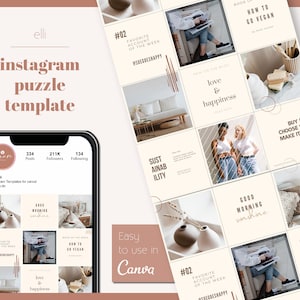Quotes Instagram Puzzle Template &quot;Elli&quot; for Canva | Minimal Instagram Puzzle Feed | Beige Instagram Puzzle Canva | Instagram Canva Template