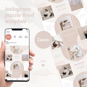Instagram Puzzle Feed &quot;Hedi&quot; |  Instagram Puzzle Canva | Instagram Puzzle Template | Instagram Puzzle Minimalist | Instagram Template Canva
