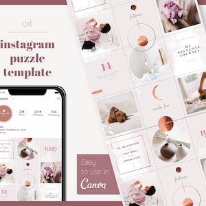 Canva Instagram Puzzle &quot;orli&quot; in Pink & Rose Gold | Blogger Template for Canva | Instagram Layout for more engagement and unique Content