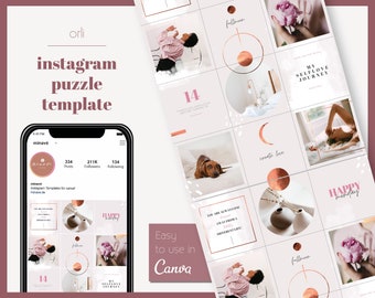 Canva Instagram Puzzle "orli" in Pink & Rose Gold | Blogger Template for Canva | Instagram Layout for more engagement and unique Content