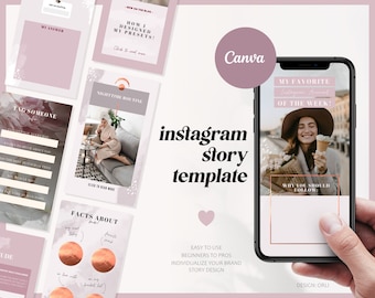 Plantilla de historia de Instagram de oro rosa y violeta "Orli" | Compromiso con la historia de Insta | Plantilla Canva de Instagram | Fondo de la historia de Instagram