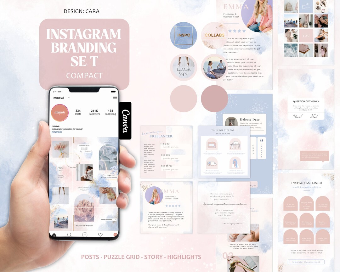 Instagram Branding Kit "cara" Blush & Blue | Insta Template Canva Sky ...