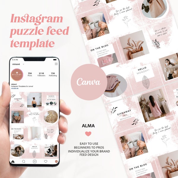 Canva Instagram Puzzle "Alma" Rosa | Feed Instagram | Instagram Puzzle Template Canva | Puzzle Instagram | Instagram Puzzle Layout