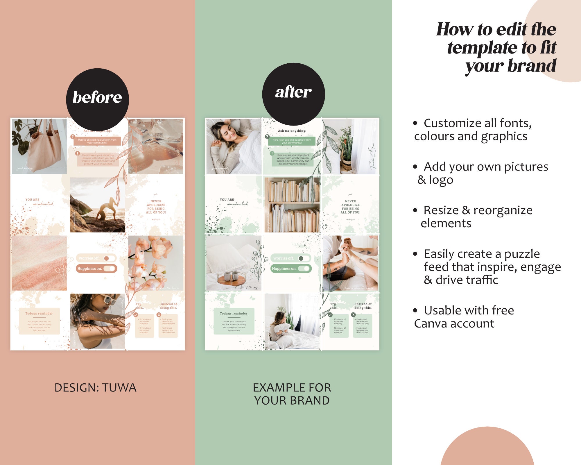 Aesthetic Boho Instagram Puzzle Template for Canva tuwa Beige Template ...