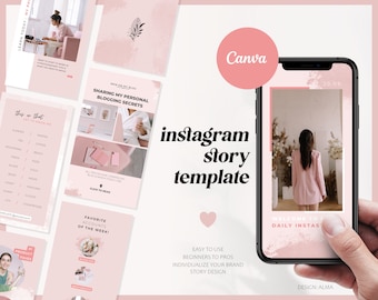 Pink Canva Instagram Story Template &quot;Alma&quot; | Engagement Booster Beauty Blogger Pink Stories Templates | Insta Story Background Pink