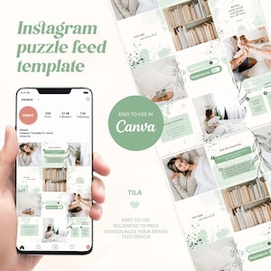 Greenery Plants Instagram Puzzle Feed &quot;TILA&quot; | Instagram Puzzle Canva for Plant Lovers | Blogger Insta Puzzle Feed Template Pastel Green