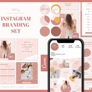 Instagram Branding Set &quot;Tamy&quot; Canva - Small Business & Blogger | Boho Instagram Puzzle, Posts, Story | Editable Instagram Templates Canva
