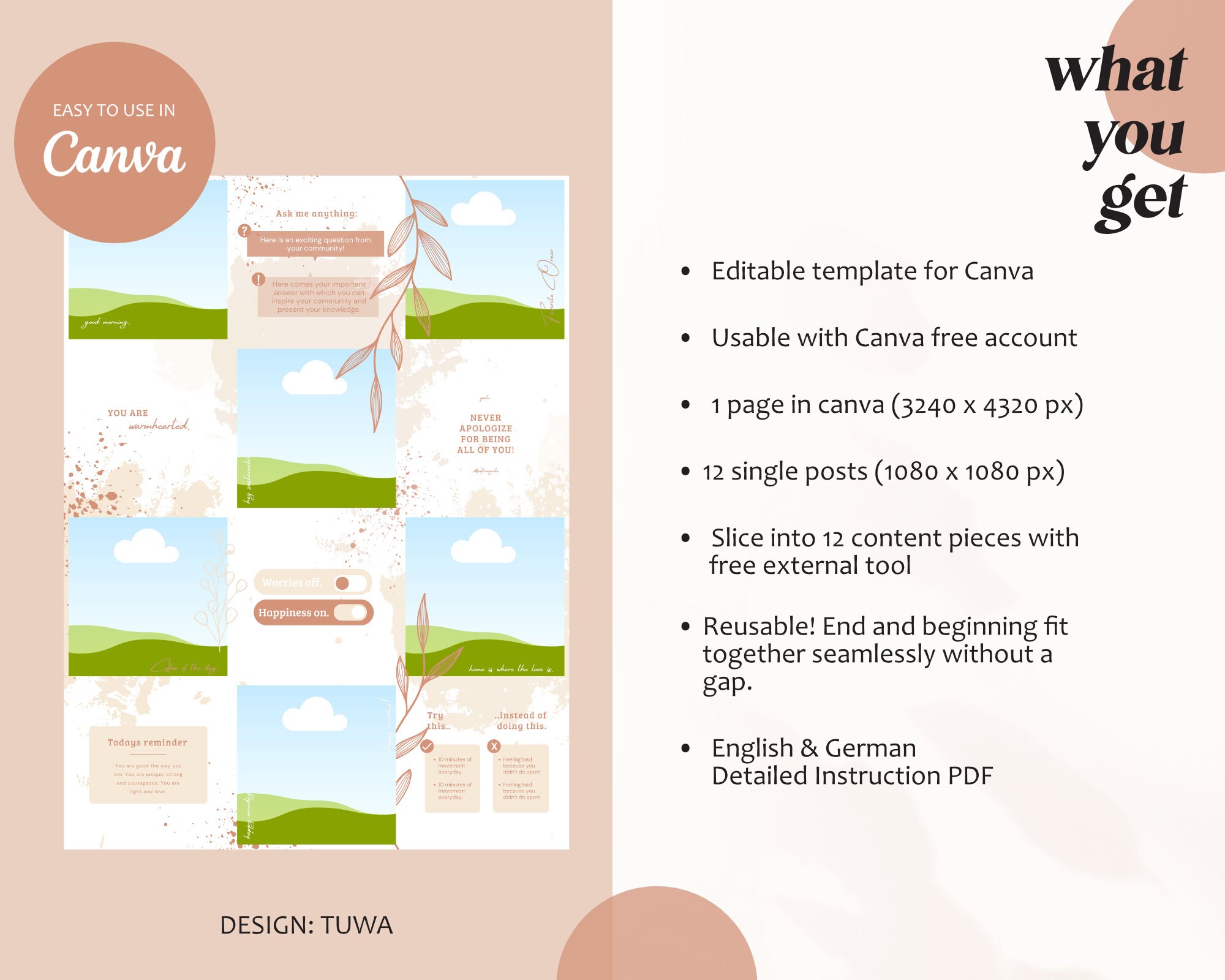 Aesthetic Boho Instagram Puzzle Template for Canva tuwa Beige Template ...