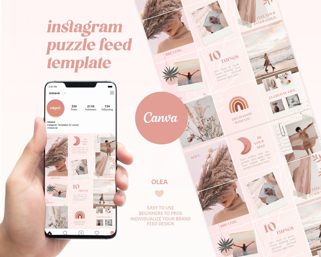 Boho Instagram Puzzle Template "olea" | Puzzle Grid Bohemian Canva ...