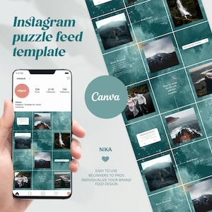 Universe Canva Instagram Puzzle &quot;Nika&quot; in Blue & Gold | Insta Puzzle Feed | Social Media Canva Travel Template Post Blogger, Photographer